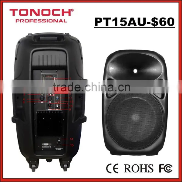 15" Pro Audio With MP3/USB/SD/BLUETOOTH/REMOTE CONTROL/WHEELS