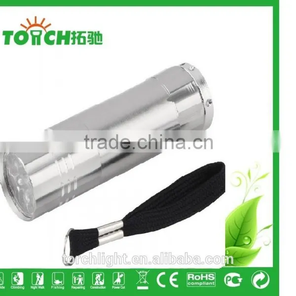 Super Mini 9 Leds Led Flashlight for Promotion Aluminum Alloy Led Lamp 3*AAA Battary With Nylon Wrist Strap photo-3
