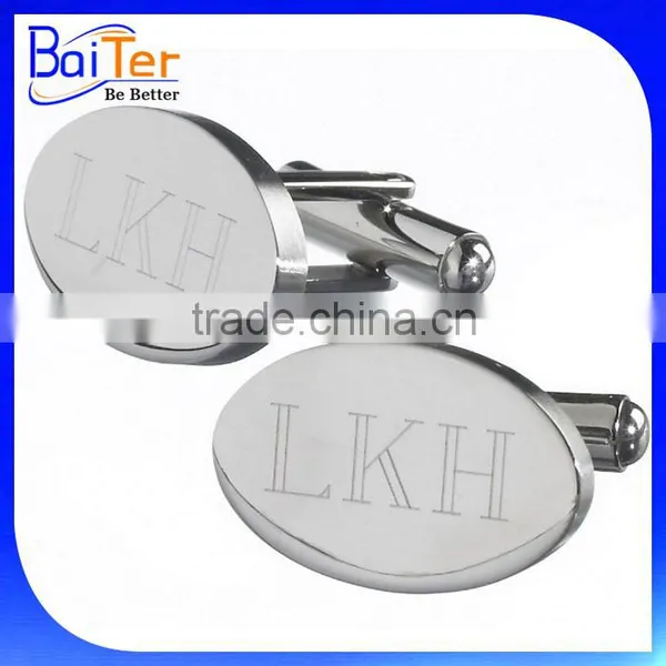 China Wholesale Custom Round Plain Flat Cufflink Engraved Stainless Steel Cufflink photo-3