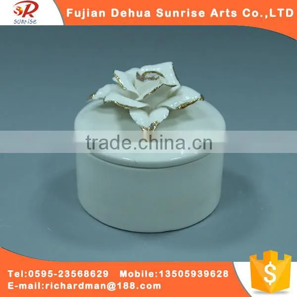 White Glazed Ceramic Round Style Jewelry Box