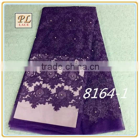 2015 New Design Top Sale Elegant Net Lace Fabric With Pearl for Wedding and Party photo-2