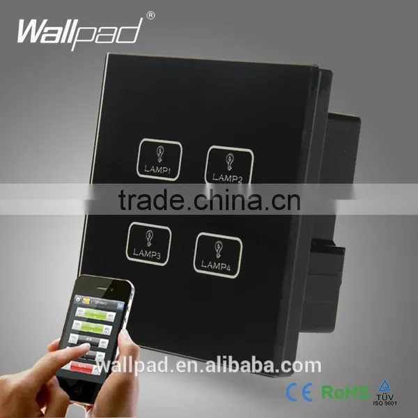 Android/IOS WIFI 4 Gang Swith Wallpad Black Crystal Glass Switch LED WIFI 4 Gang 2/3 Way Remote Controlled Touch Light Switch Quality Choice