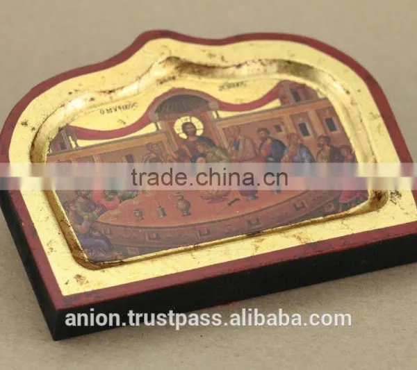 Greek & Russian Orthodox Wooden Icon. Last Supper. Unusual Shape photo-6