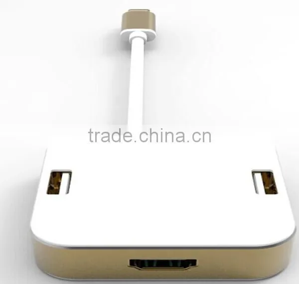 Metal shell USB3.1 TO HD + DV I + VGA + DP + USB3.0 * 2 HUB 4 in 1