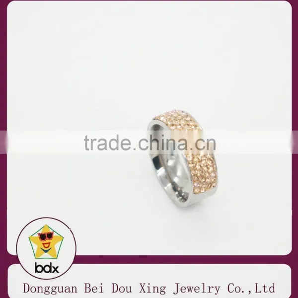 2015 Shiny and Sparkling With Champagne Rhinestone Stainless Steel Rings