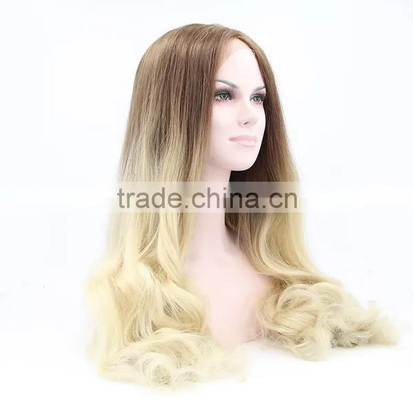 Cheap Extra Long Synthetic Lace Front Wig Heat Resistant Wavy Dark Root Brown to Blonde Wig Natural Wig photo-2