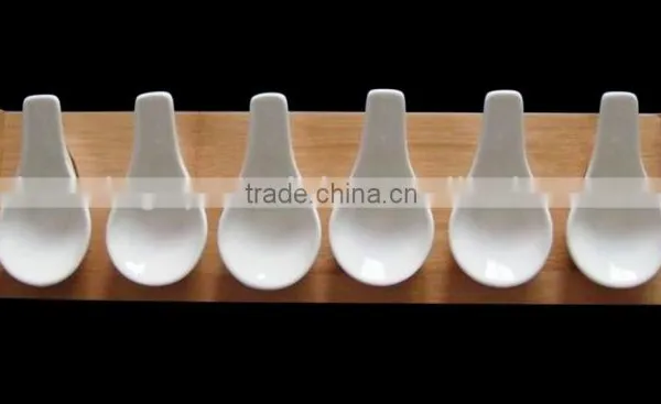 HM0001-6654 Super White Porcelain Dessert Spoon W.wood Base