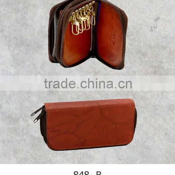 Leather key case with card pockets zipper style key case
