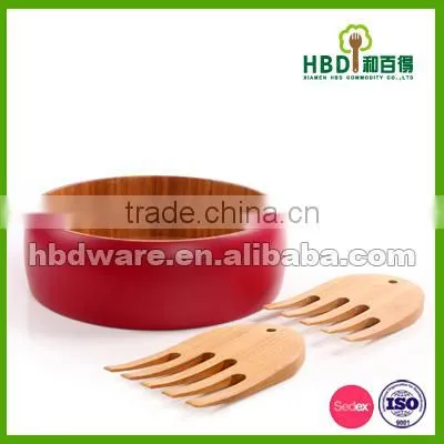High Quality Colored Bamboo Bowl,bamboo Salad Bowl With Server Wholesale photo-2