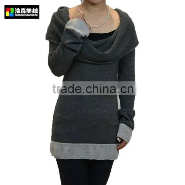 Women Lapel Silk Cashmere Long Pullover, Pashmina Wrap Collar Sweater