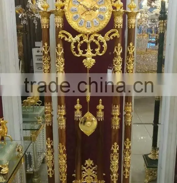 Exquisite Brass Cast 24K Gold Plated Emperador Marble Base Floor Clock photo-4