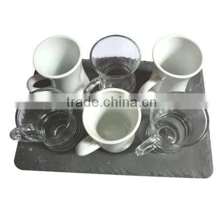 Semi-circle Natural Slate Coaster With Overlay Cobalt Blue Glass Tumbler photo-2