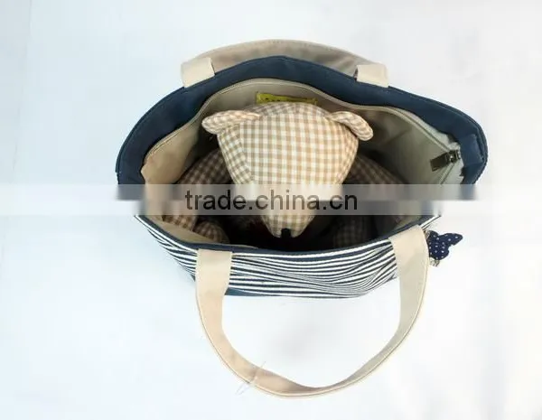 Fashion Stripe Canvas Bag Women Handbag (Blue White) photo-3