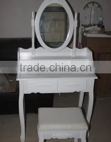 Home Furniture Dressing Table Set, Bedroom Dresser With Mirror and Bench, Wooden Make up Table Set photo-2