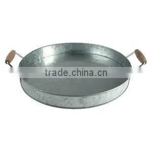 Wooden Handle Round Metal Serving Tray Beer Holder photo-2
