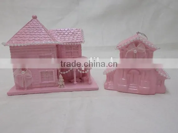 Shabby Pink Glitter Christmas Village Houses photo-2