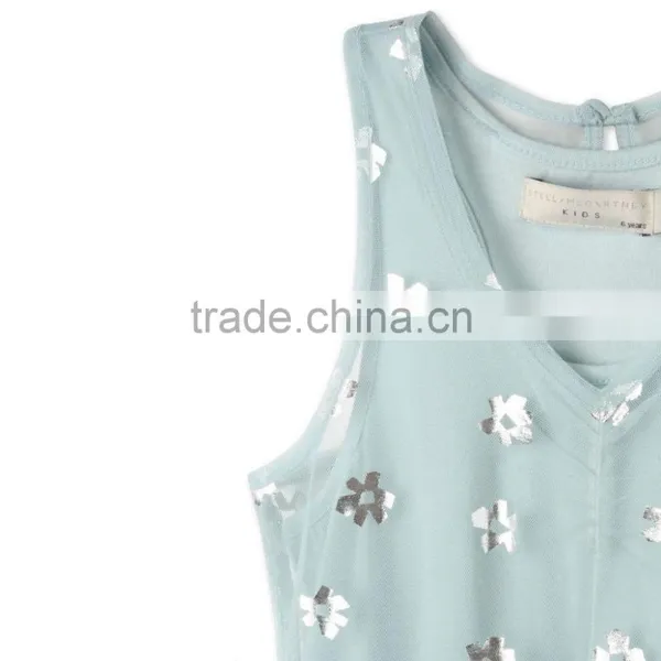 Printed Metallic Flowers Girl Tulle Party Dress Kids Frocks Neck Designs Childern Frock Model HSd5178 photo-4