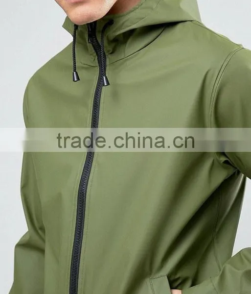 Custom Best Price High Quality New Design Durable 100% Polyurethane Smooth Drawstring Hood Green Casual Men Wind Jacket photo-3