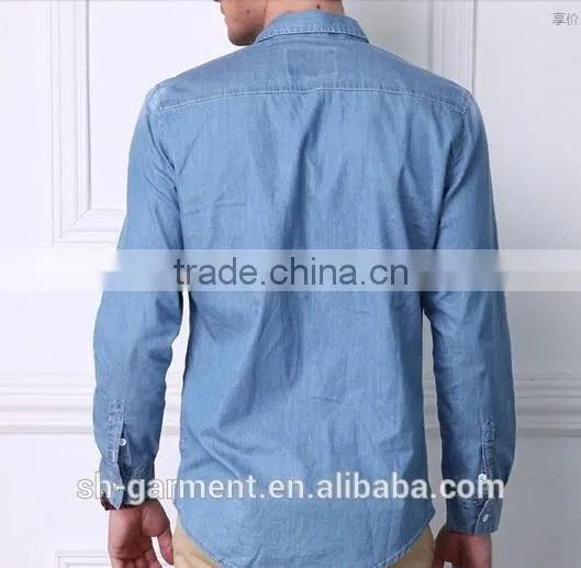 Mens Blue Denimshirt With Chest Pocket N01 photo-2