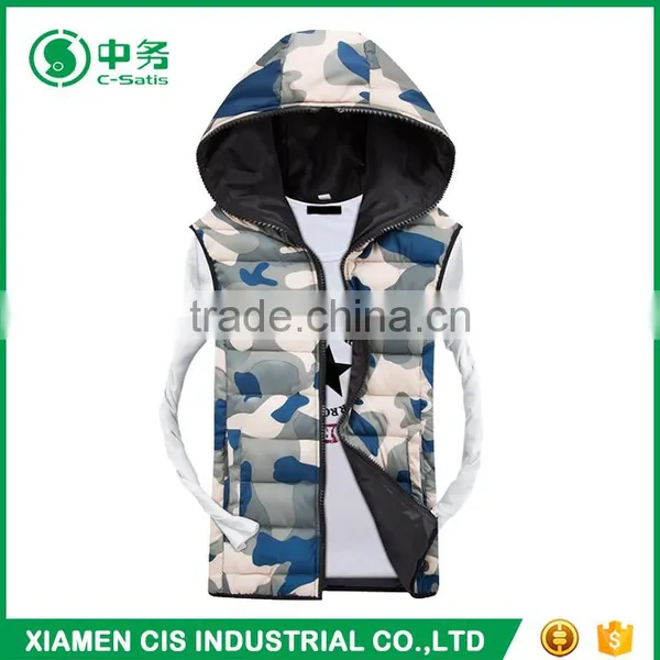 Latest Product Fujian Brand Mens Winter Camo Padded Down Vest With Hood photo-2