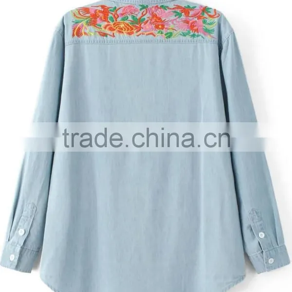 Runwaylover EY2349B Europe Style 2017 Ladies Embroidery Washed Denim Blouse photo-4