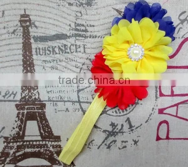 NEW ARRIVAL Baby Chiffon Flower Headbands Elastic, Pearl Headband Rhinestoned photo-6