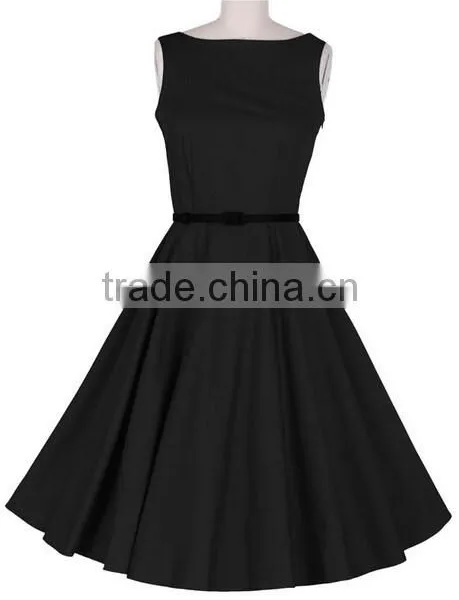 Walson Instyles Wholesale Womens Retro Audrey Hepburn Swing Dress 50s Rockabilly Party Dress Boat Neck photo-3