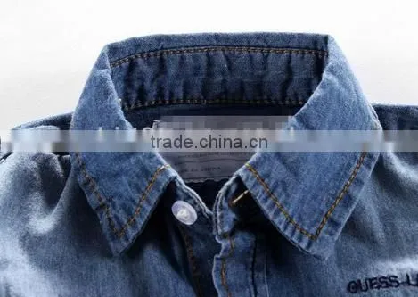 Latest Design Washed Denim Fabric Double Pockets Embroidery Boys Shirt photo-2