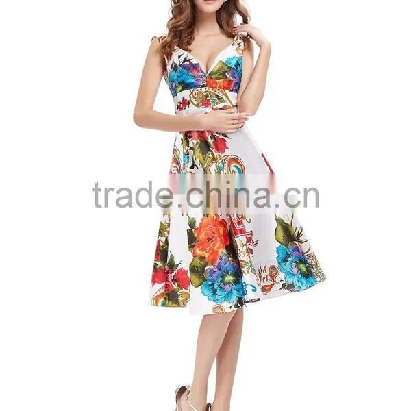 Wholesale Lady Fashion Sleeveless Floral Printed Halter Dresses Womens Backless Designs Satin Midi Dress photo-2
