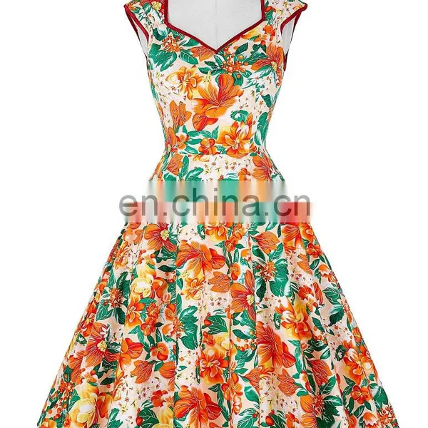 Grace Karin Vintage Flower Pattern Sleeveless Knee Length V-Neck Cotton A-Line 1950s Retro Vintage Dress CL007600-4 photo-4