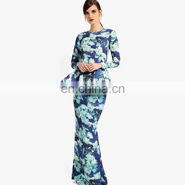 2017 Baju Kurung Peplum Design Latest Islamic Clothing Printing Baju Kurung