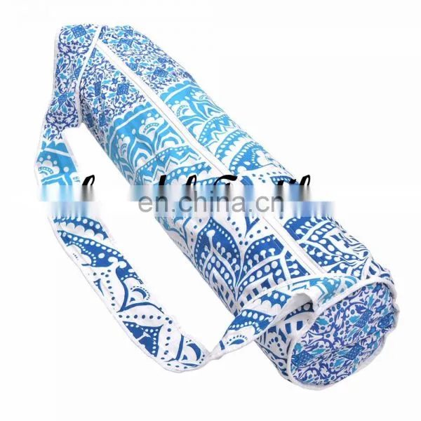 Indian Handmade Mandala Ombre Cotton Yoga Mat Bag With Shoulder Strap(Blue) YOGA MAT BAG Mandala Hand Yoga Bag Mat Purse photo-2