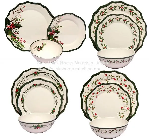 Competitive Price 12pcs Flower Shape Dinnerware Plastic Plates Asian Japanese Korean Dinner Set With Flower Print photo-5