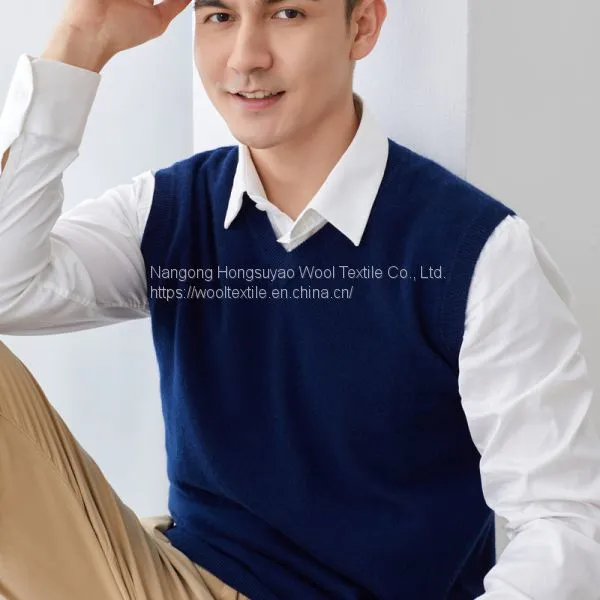 Men's Cashmere Wool Sweater V-neck Thin Warm Vest Pullovers for Business Men photo-3