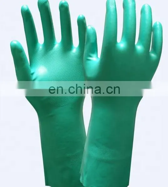 15 Mil Custom Printed Heavy Long Cuff Green Flock Lined Nitrile Gloves Chemical Industrial Acid Alkali Resistant Gloves photo-4