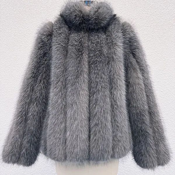 New Autumn and Winter Faux Fur Coat, Faux Fox Fur Patchwork Long-sleeved Overcoat, Loose and Thick Warm Top for Women photo-2