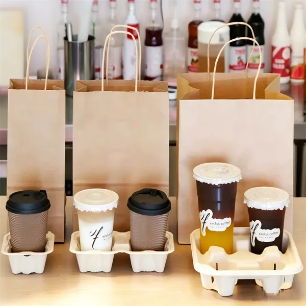 Custom Biodegradable Sugarcane Bagasse Coffee Cup Tray for Disposable Food Packaging