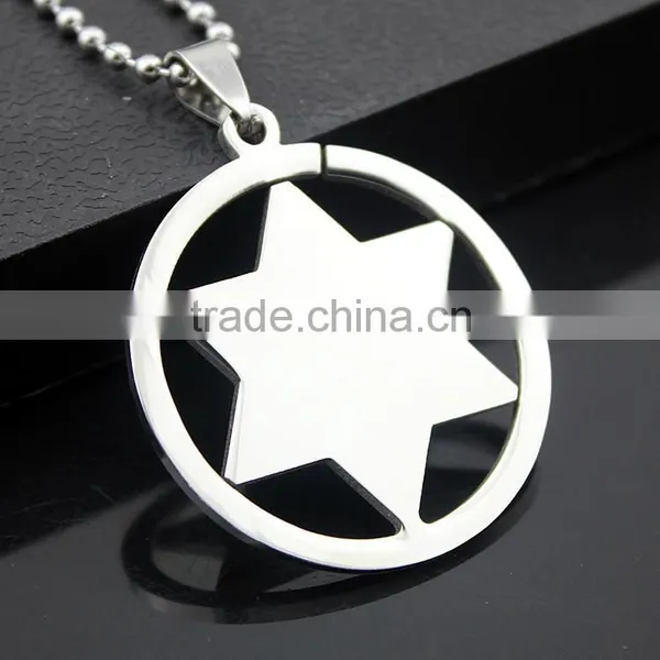 Hexagram Pendant Round Stainless Steel Polishing Process Six-pointed Star Necklace photo-3