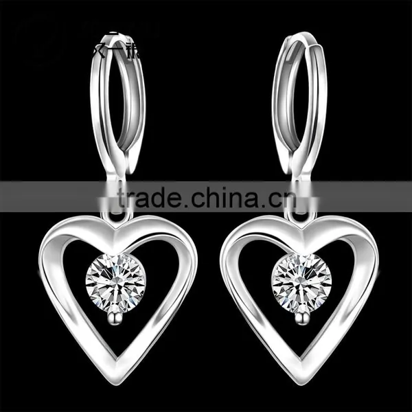 2015 Latest Fashion With Diamond Heart Shape Sliver Plated Earrings photo-2