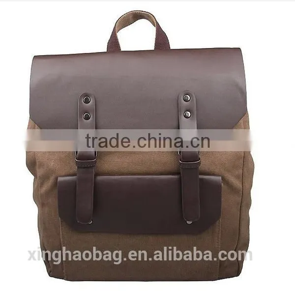 Hot Selling Vintage Casual School Leather Rucksack Custom Black Canvas Backpacks photo-2