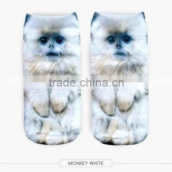 Outdoor Ankle White Monkey High Quality 3d Digital Full Print Colorful Ankle Socks Sports Unisex Custom Hot Sale Stretch Spandex photo-2