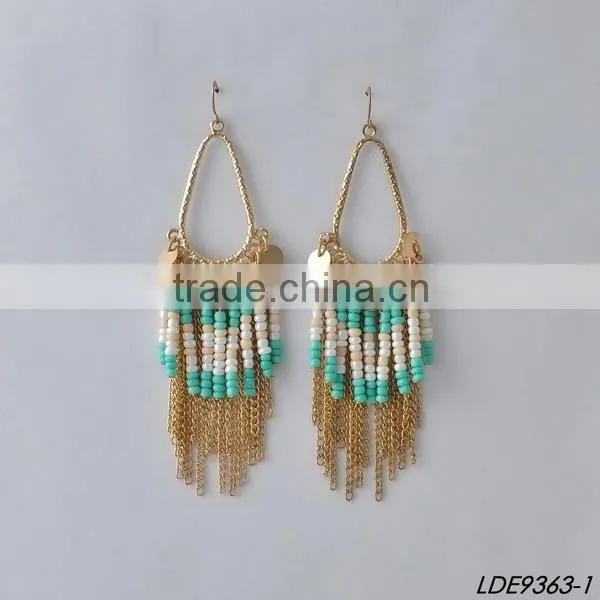 Gold Disc With Colorful Bead and Gold Tassel Earrings photo-2