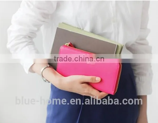 Single Zipper Around Faux Leather Checkbook Wallet Unisex Long Card Holder High Quality for Waiter photo-4