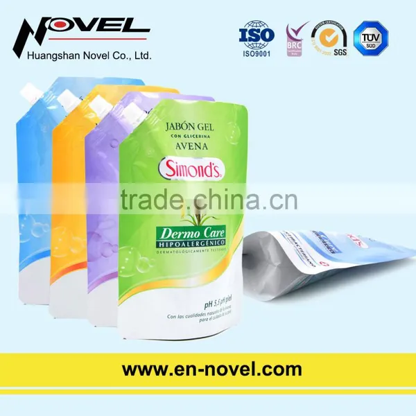 Plastic Shower Gel Bag Stand Up Pouch With Spout for Body Wash Packaging