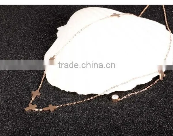 316L Women Jewellery IP Rose Gold Cross Necklace photo-5