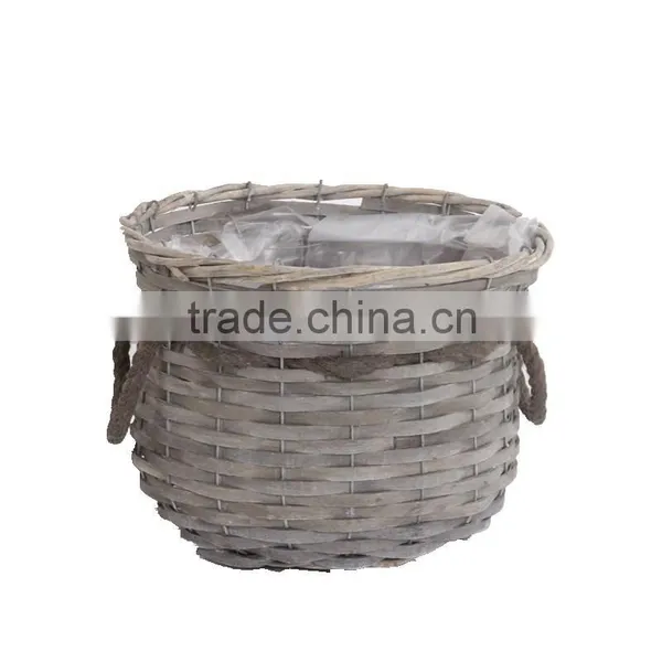 2pcs Garden Flower Basket With Rope Handle and Plastic Liner