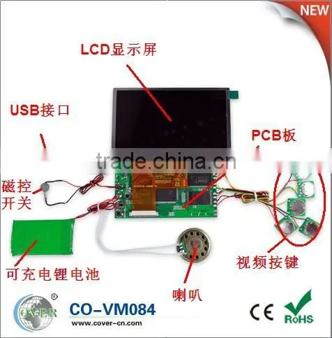Promotional 4.3inch video module for greeting cards, video greeting card module, video module for cards
