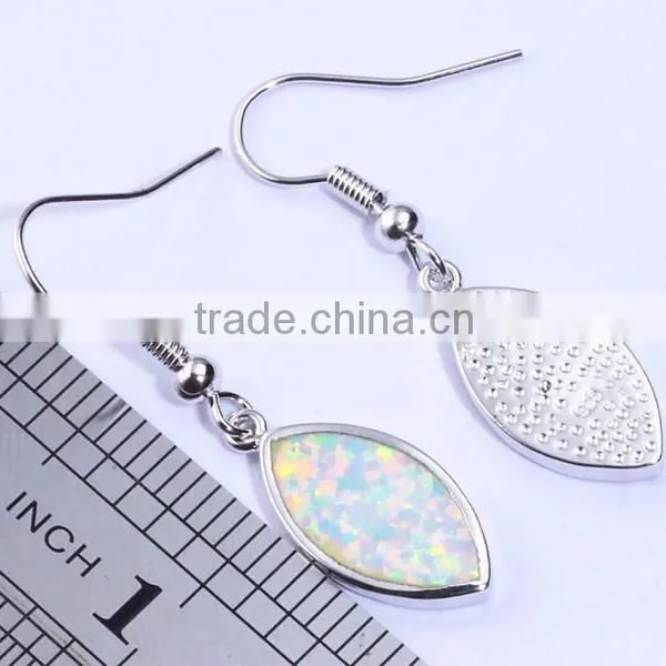 Lady Synthetic Blue Opal Inlay Leaf Dangle Earrings 925 Sterling Silver Leaf Hook Earring photo-4