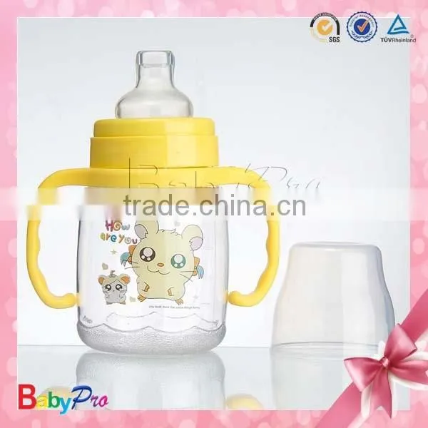 2015 High Quality Baby Feeding Product Gass Bottle With Silicone Nipple