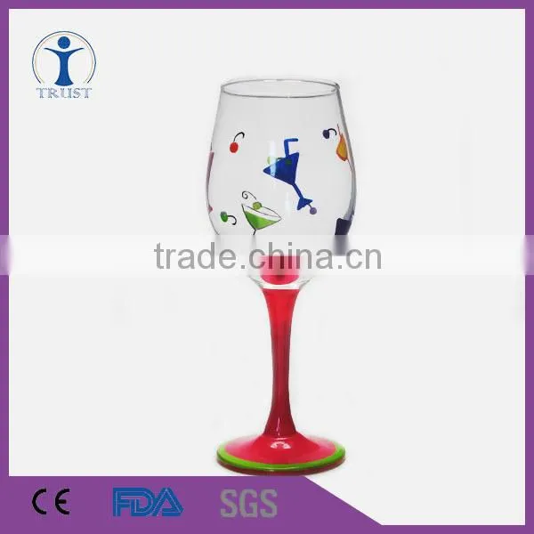 Wholesale Gift Colored Stem Wine Glass/ Hand Painted Wine Glass